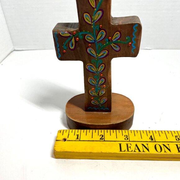 Hand-Painted Wooden Cross Figurine With Floral Design & Inspirational Message - Picture 8 of 8